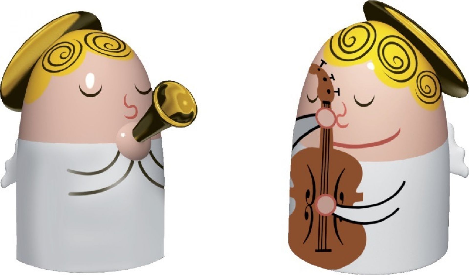 Alessi Porzellanfiguren: Gitarrist und Trompeter, dekorative Sammlerstücke für Musikliebhaber. Designobjekt für Wohnkultur.